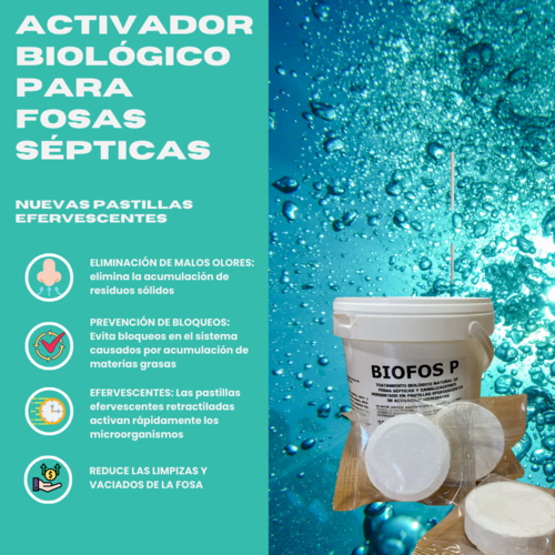 BIOFOS P 1 x 600 g Activador biológico efervescente para fosas sépticas y canalizaciones, eliminador de olores,