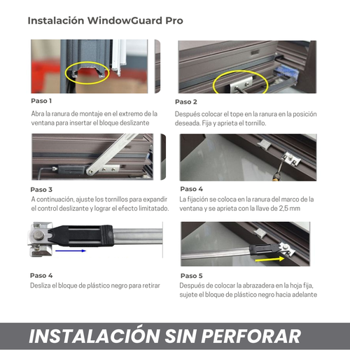 Limitador de ventana acero inoxidable I Bloqueo para ventana I restrictor ventana I anti apertura ventana I cerradura de seguridad para niños I Bloqueador de viento ventana I tope ventana sin taladro